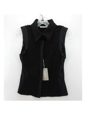 Rayure Top 44 Blouse Tank Button Up Sport Chic Mesh Trim US 12 NEW
